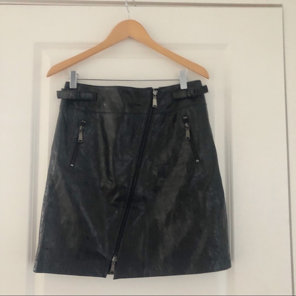 Worth New York Crackle Leather Asymmetrical Zip Mini Skirt